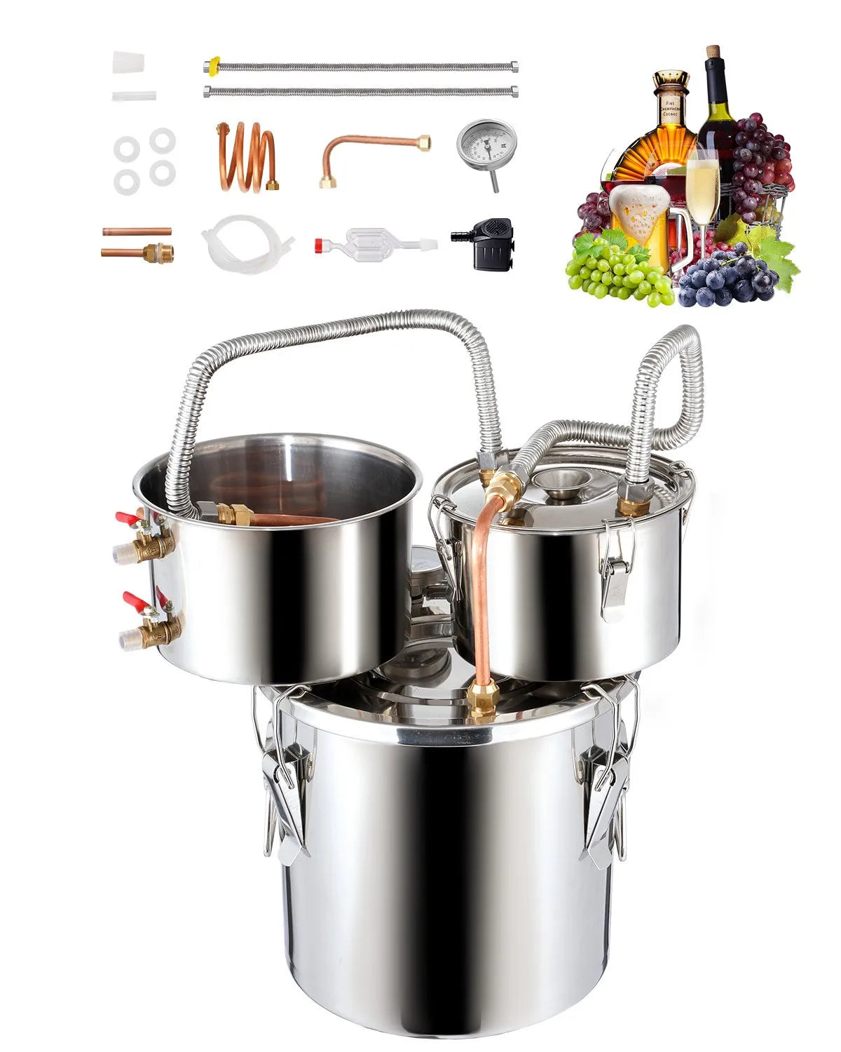 VEVOR Moonshine Still Water Alcohol Distiller 3Gal w/Thumper Keg & 8W Water Pump