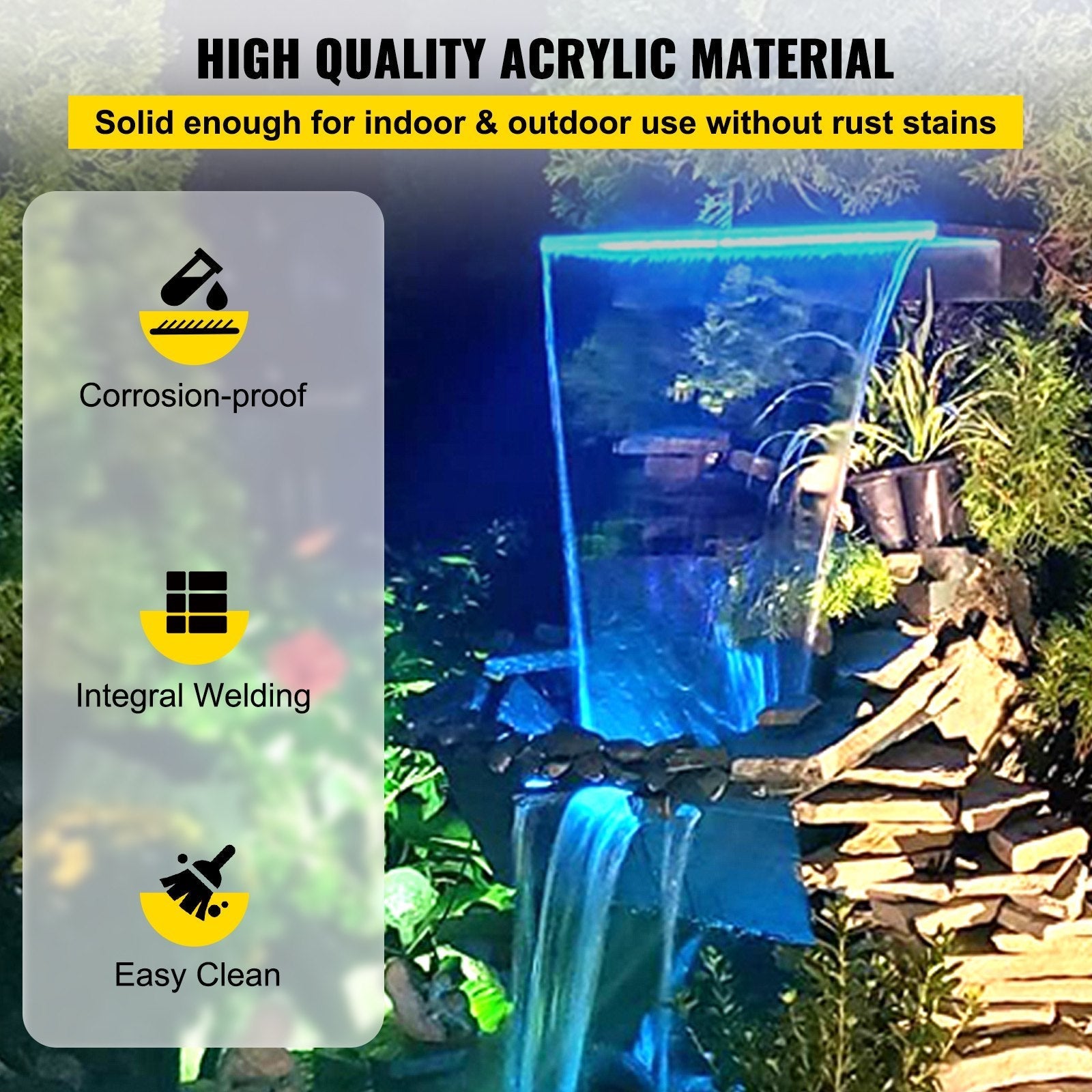 Vevor Fountain Spillway Waterfall Pool LED Lighted Spillway - Blue