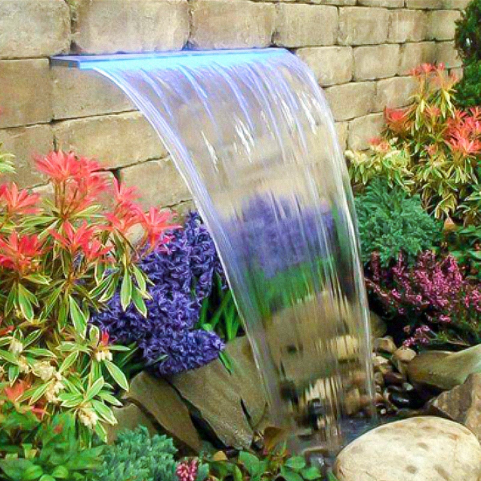 VEVOR Fountain Spillway 36.2x3.2x8.1 Inch, Pool Waterfall Fountain 17 Colors Led, Pool Water Fall Kit With Remote, Pool Spillway Solid Acrylic Pool Waterfall for Garden Pond, Swimming Pool, Square