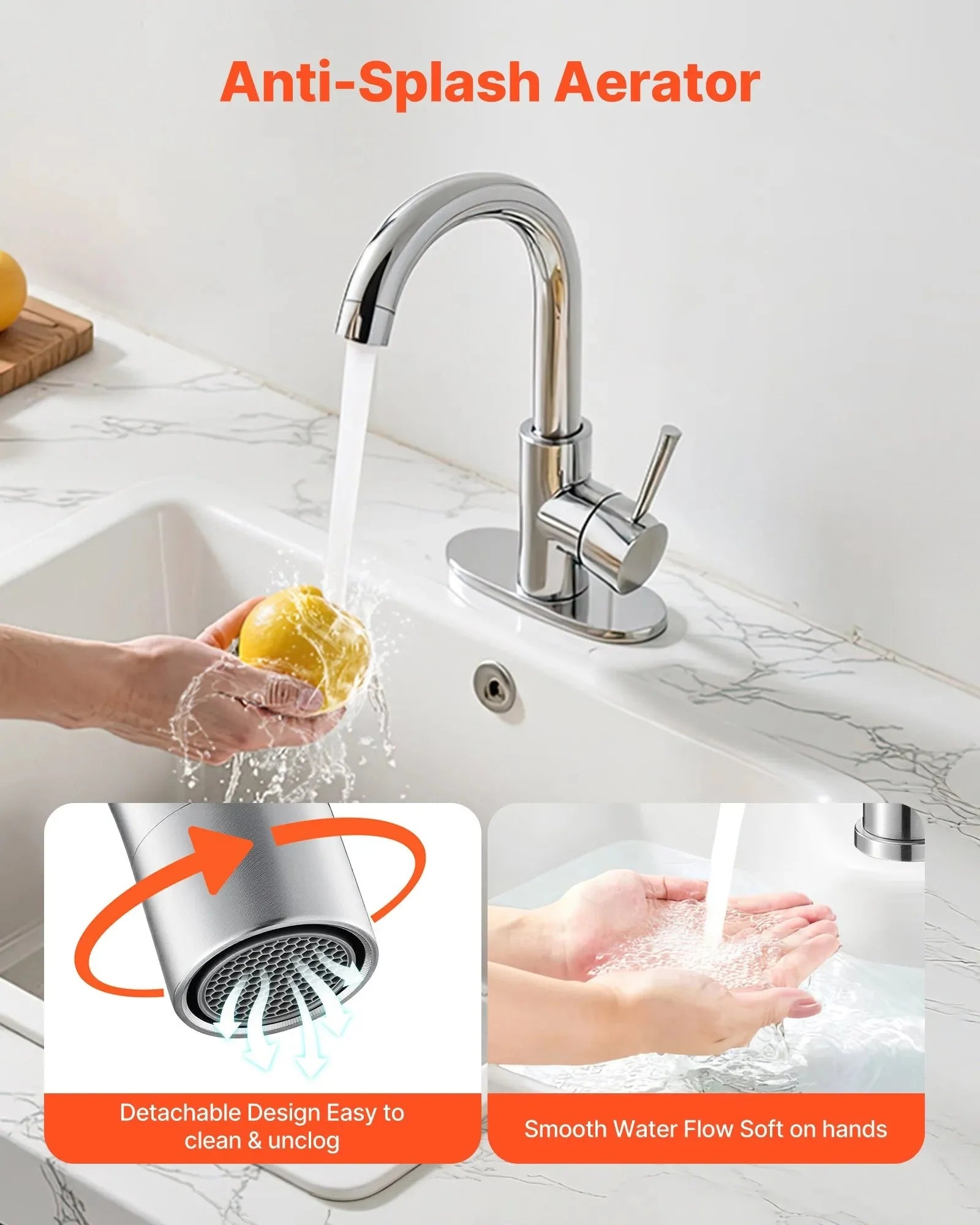 VEVOR Single Handle Sink Faucet, Kitchen Faucet Brushed Nickel Single Handle, Kitchen Water Faucets with Anti-Splash Aerator, Suitable for Bathroom, RV, Bar Sink, Public Restroom, High Arc Spout