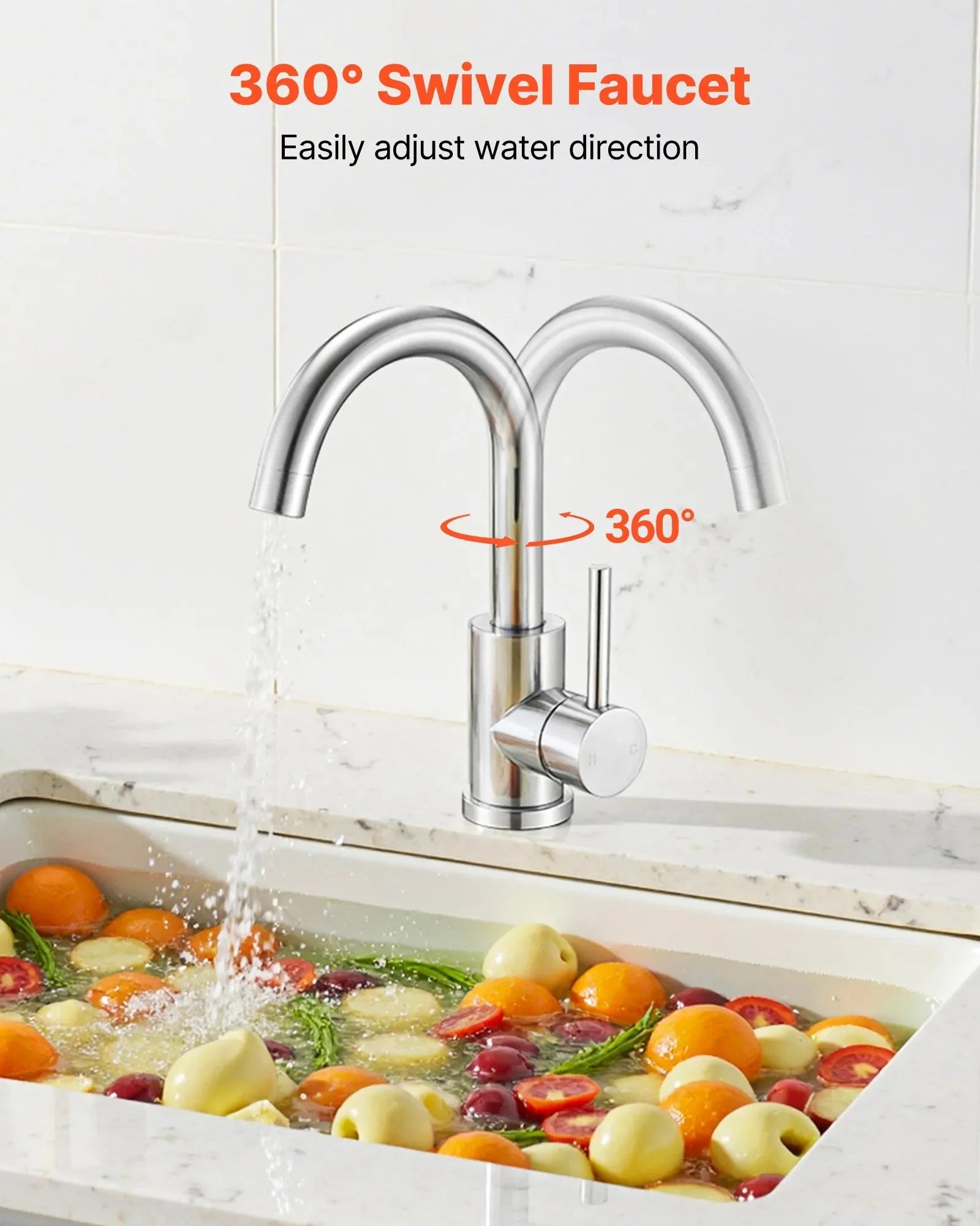 VEVOR Single Handle Sink Faucet, Kitchen Faucet Brushed Nickel Single Handle, Kitchen Water Faucets with Anti-Splash Aerator, Suitable for Bathroom, RV, Bar Sink, Public Restroom, High Arc Spout