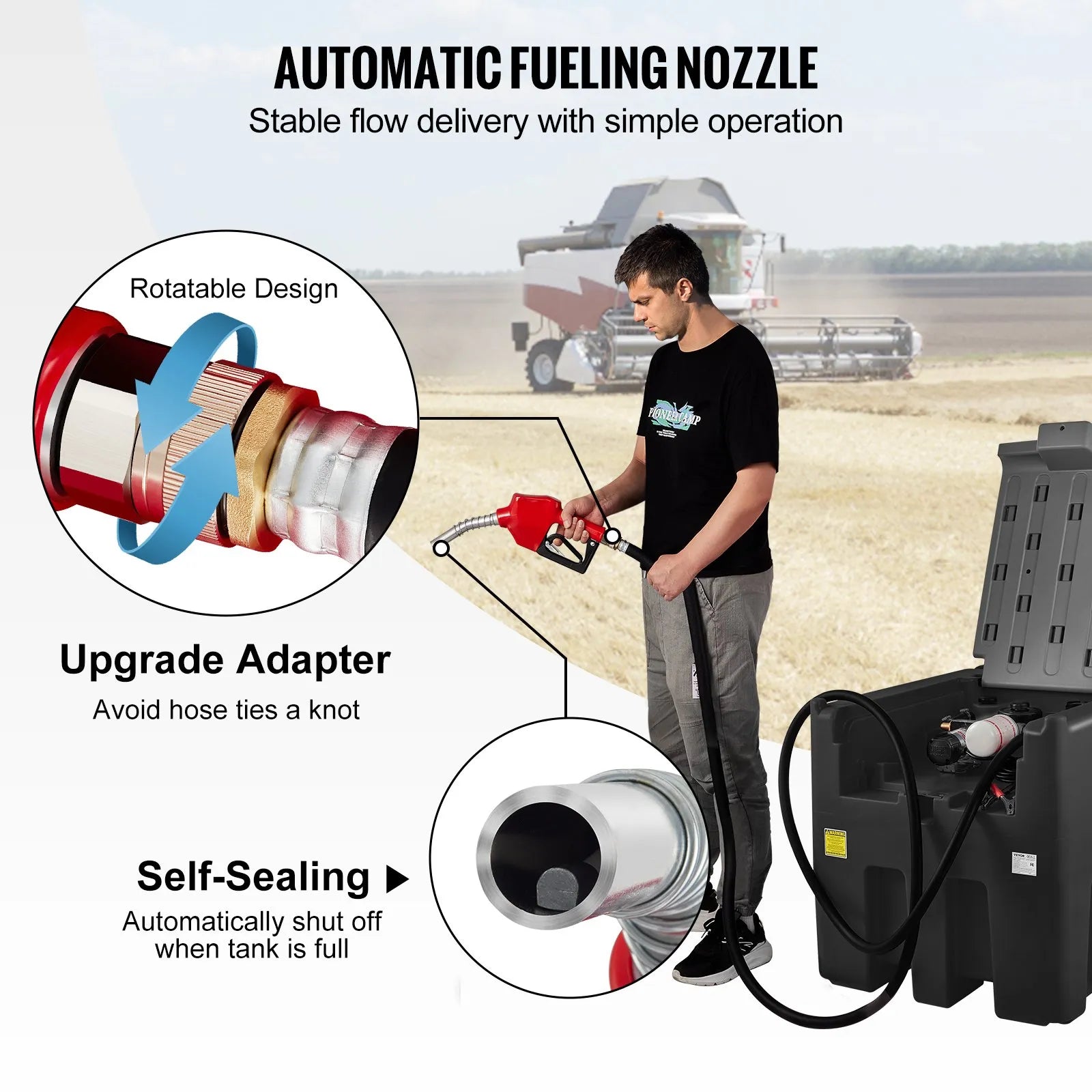 VEVOR Portable Diesel Tank, 116 Gallon Capacity & 10 GPM Flow Rate, Diesel Fuel Tank with 12V Electric Transfer Pump and 13.1ft Rubber Hose, PE Diesel Transfer Tank for Easy Fuel Transportation, Black