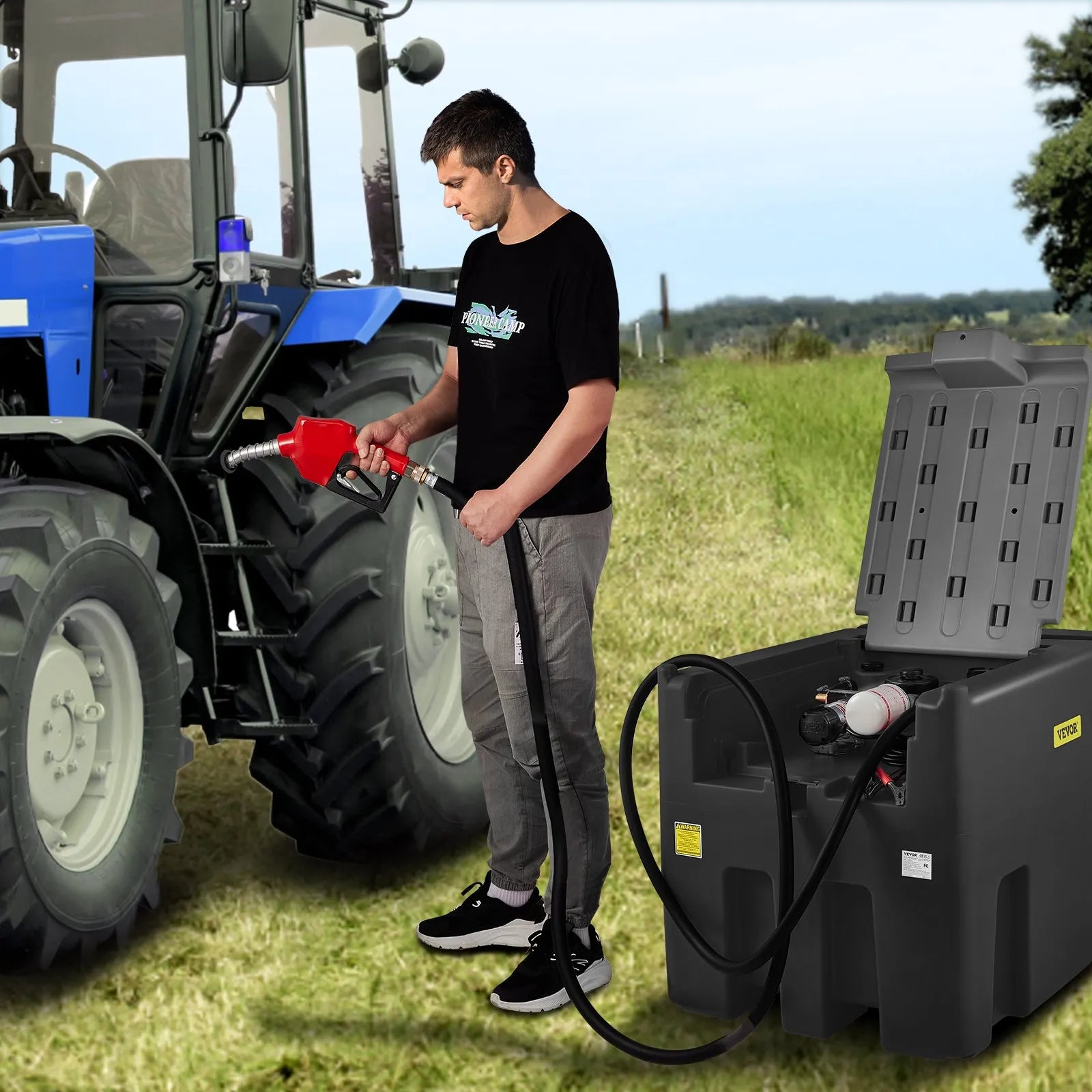 VEVOR Portable Diesel Tank, 116 Gallon Capacity & 10 GPM Flow Rate, Diesel Fuel Tank with 12V Electric Transfer Pump and 13.1ft Rubber Hose, PE Diesel Transfer Tank for Easy Fuel Transportation, Black