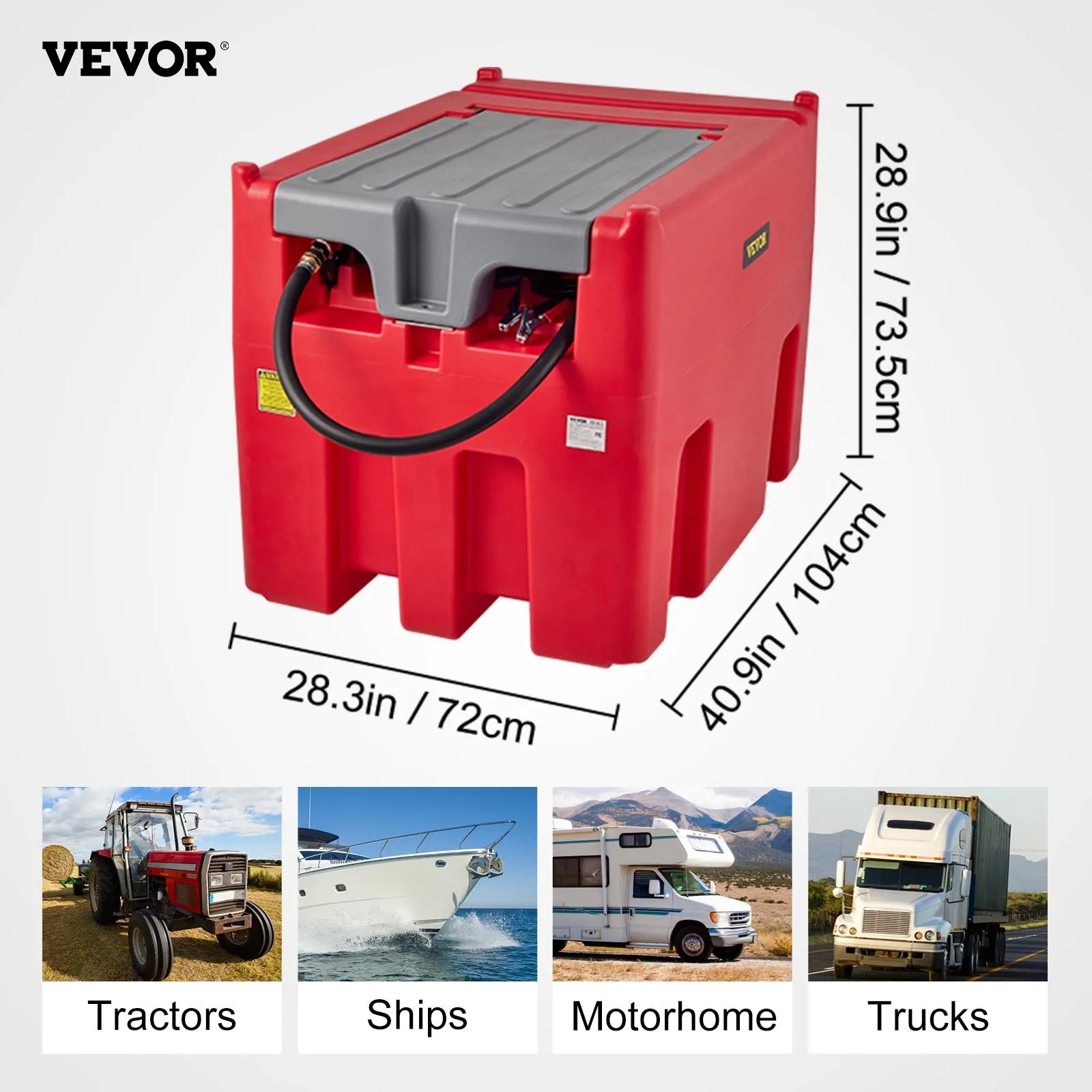 VEVOR Portable Diesel Tank, 116 Gallon Capacity & 10 GPM Flow Rate, Diesel Fuel Tank with 12V Electric Transfer Pump and 13.1ft Rubber Hose, PE Diesel Transfer Tank for Easy Fuel Transportation, Red