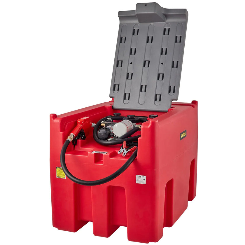 VEVOR Portable Diesel Tank, 116 Gallon Capacity & 10 GPM Flow Rate, Diesel Fuel Tank with 12V Electric Transfer Pump and 13.1ft Rubber Hose, PE Diesel Transfer Tank for Easy Fuel Transportation, Red