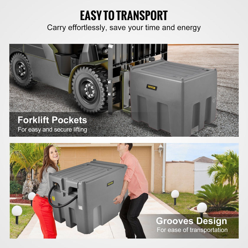 VEVOR Portable Diesel Tank, 116 Gallon Capacity & 10 GPM Flow Rate, Diesel Fuel Tank with 12V Electric Transfer Pump and 13.1ft Rubber Hose, PE Diesel Transfer Tank for Easy Fuel Transportation, Gray