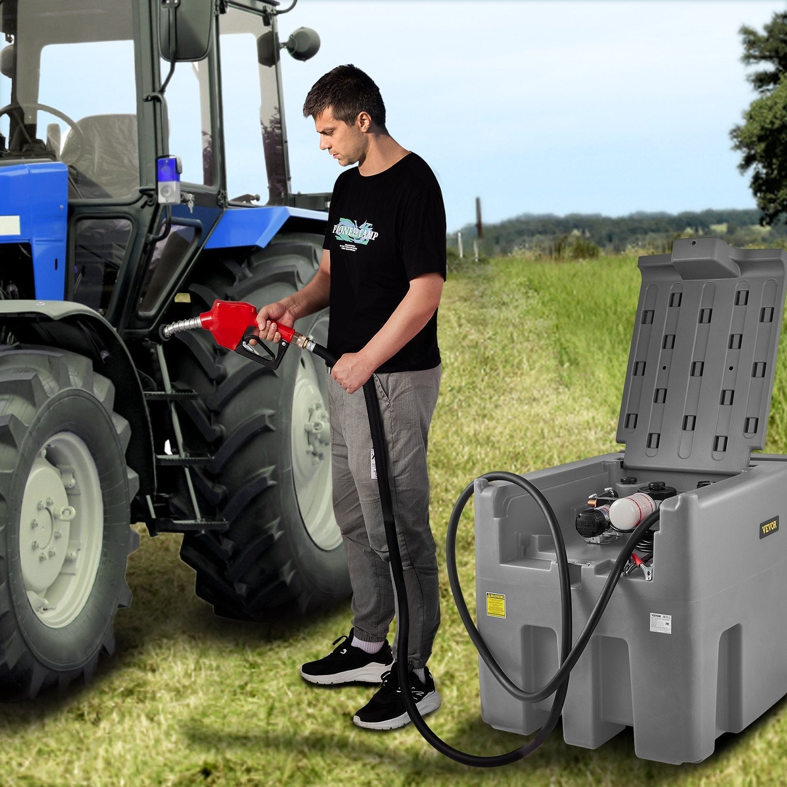 VEVOR Portable Diesel Tank, 116 Gallon Capacity & 10 GPM Flow Rate, Diesel Fuel Tank with 12V Electric Transfer Pump and 13.1ft Rubber Hose, PE Diesel Transfer Tank for Easy Fuel Transportation, Gray