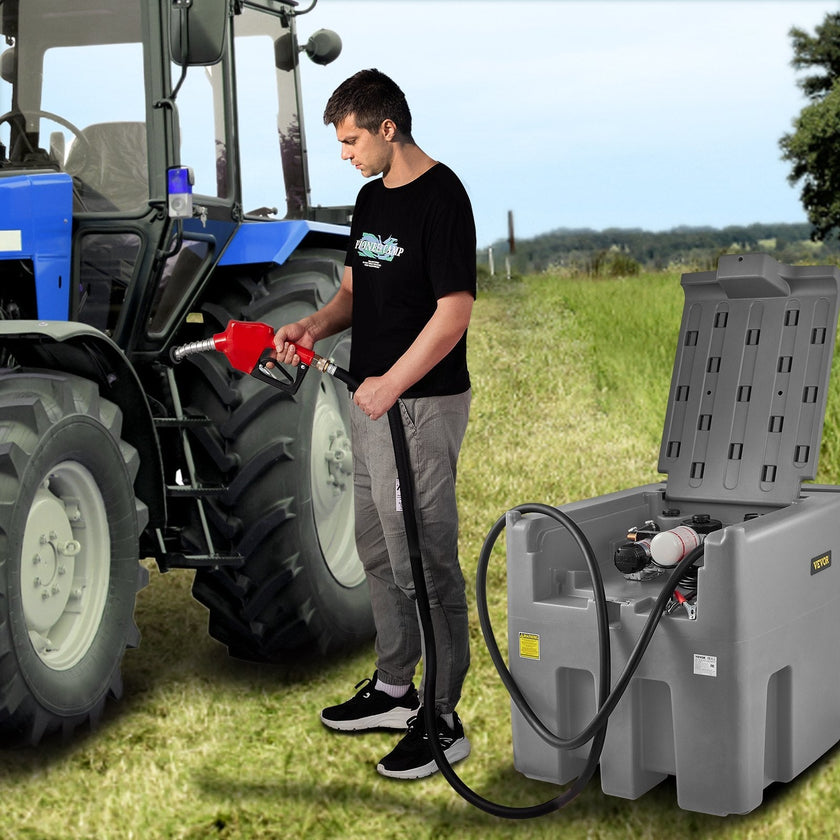 VEVOR Portable Diesel Tank, 116 Gallon Capacity & 10 GPM Flow Rate, Diesel Fuel Tank with 12V Electric Transfer Pump and 13.1ft Rubber Hose, PE Diesel Transfer Tank for Easy Fuel Transportation, Gray