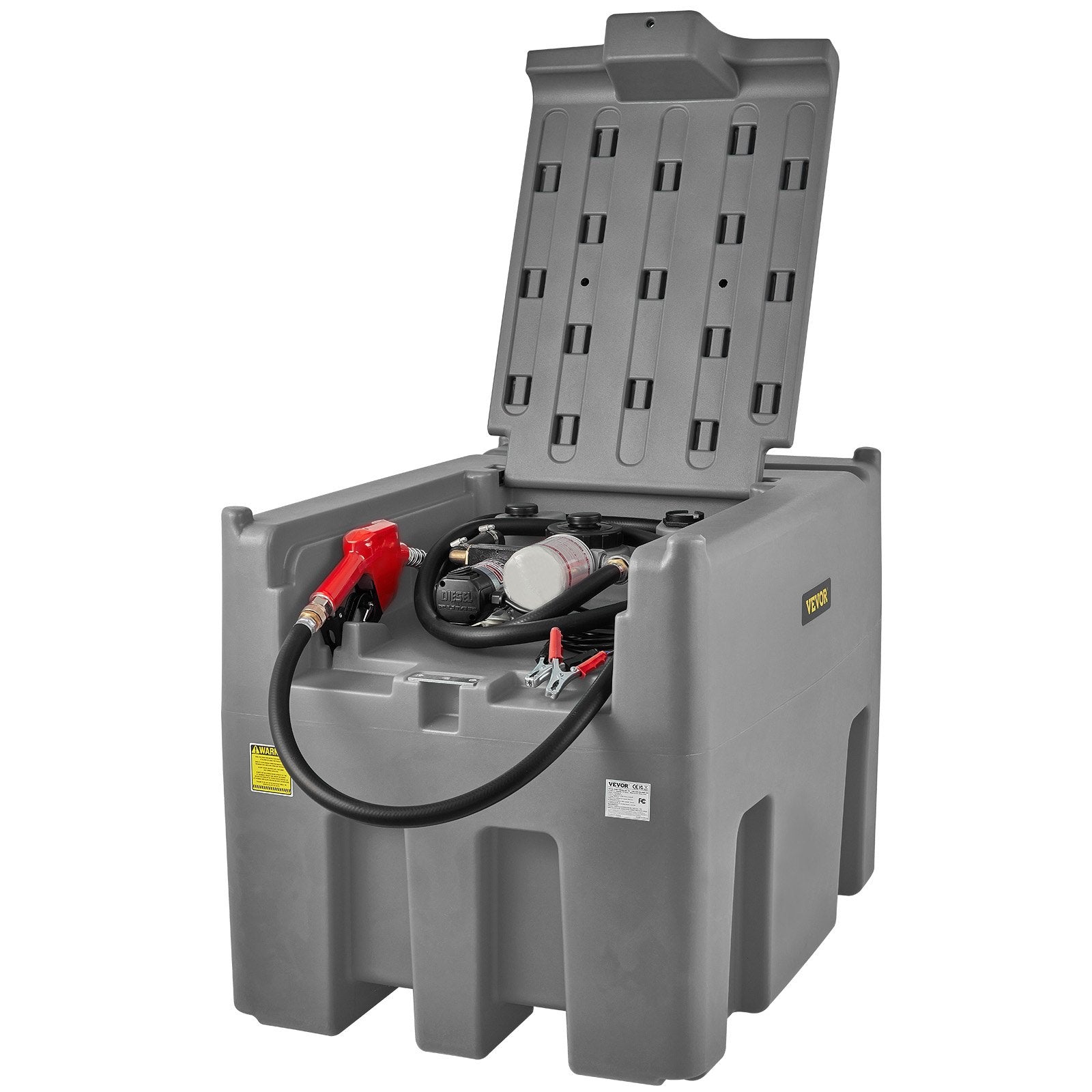 VEVOR Portable Diesel Tank, 116 Gallon Capacity & 10 GPM Flow Rate, Diesel Fuel Tank with 12V Electric Transfer Pump and 13.1ft Rubber Hose, PE Diesel Transfer Tank for Easy Fuel Transportation, Gray