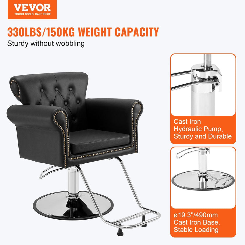 VEVOR Salon Chair, Barber Chair for Hair Stylist, Styling Chair with Heavy Duty Hydraulic Pump, 360° Swivel Hair Salon Chair with Footrest for Beauty Spa Shampoo, Max Load Weight 330 lbs, Black