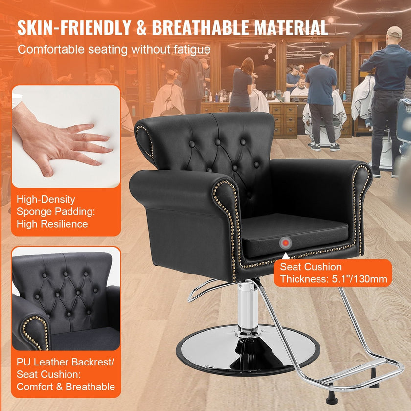 VEVOR Salon Chair, Barber Chair for Hair Stylist, Styling Chair with Heavy Duty Hydraulic Pump, 360° Swivel Hair Salon Chair with Footrest for Beauty Spa Shampoo, Max Load Weight 330 lbs, Black
