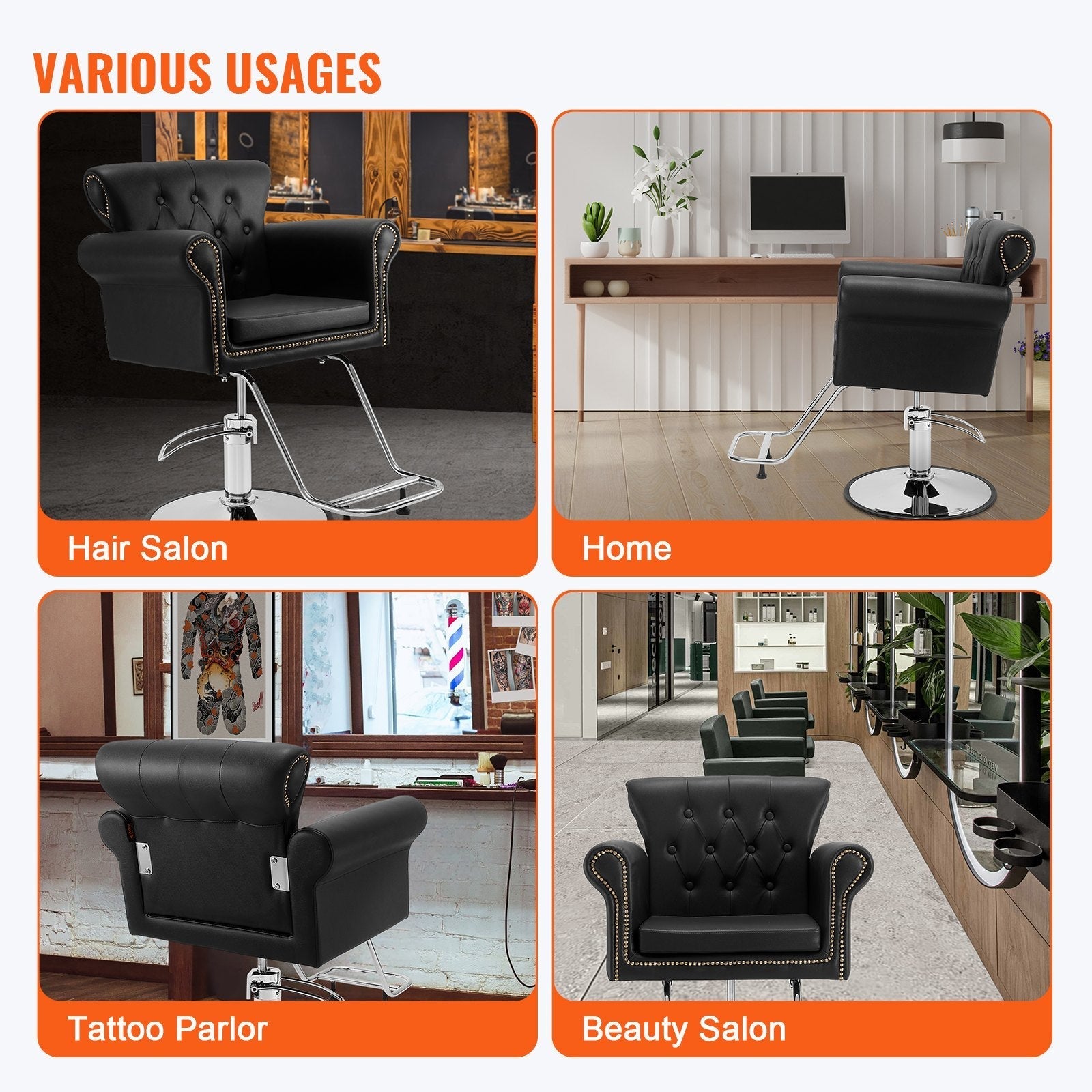VEVOR Salon Chair, Barber Chair for Hair Stylist, Styling Chair with Heavy Duty Hydraulic Pump, 360° Swivel Hair Salon Chair with Footrest for Beauty Spa Shampoo, Max Load Weight 330 lbs, Black