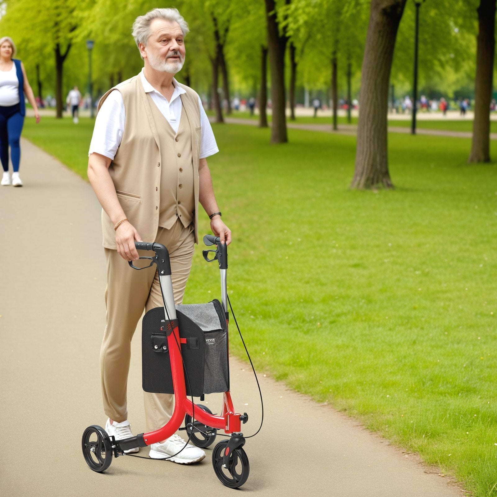VEVOR 3 Wheels Rollator Walker for Seniors, Lightweight Aluminum Foldable Rolling Walker with Adjustable Handle, Outdoor Trio Mobility Walker with Large Wheels & Spacious Storage Bag, 260LBS Capacity