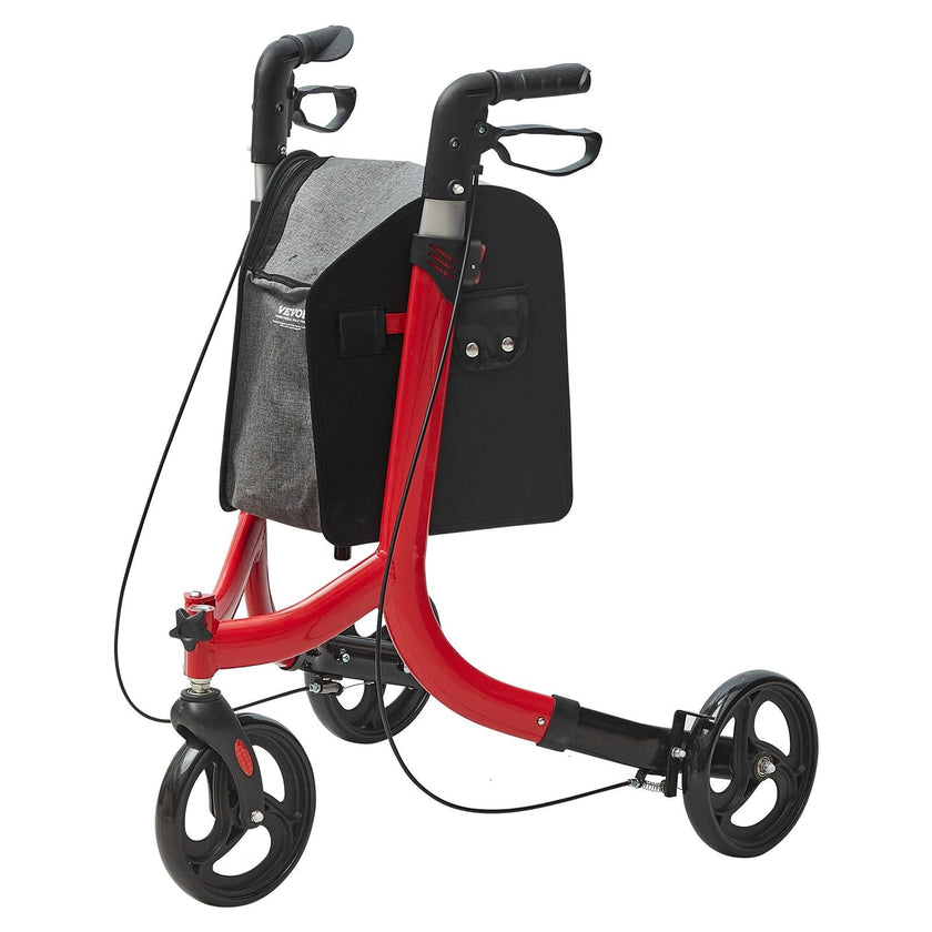 VEVOR 3 Wheels Rollator Walker for Seniors, Lightweight Aluminum Foldable Rolling Walker with Adjustable Handle, Outdoor Trio Mobility Walker with Large Wheels & Spacious Storage Bag, 260LBS Capacity