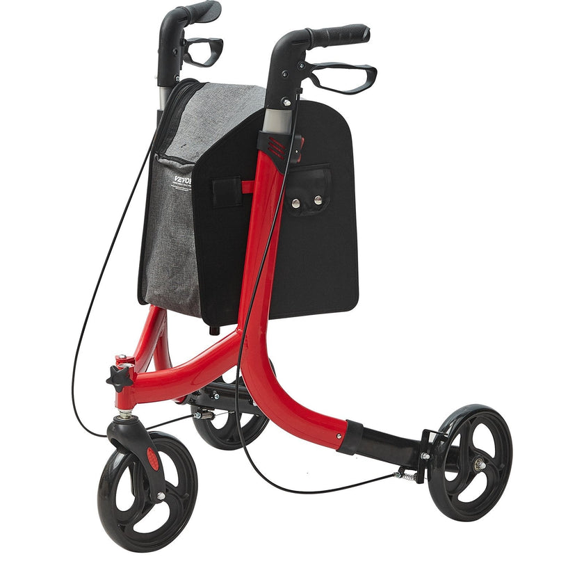 VEVOR 3 Wheels Rollator Walker for Seniors, Lightweight Aluminum Foldable Rolling Walker with Adjustable Handle, Outdoor Trio Mobility Walker with Large Wheels & Spacious Storage Bag, 260LBS Capacity
