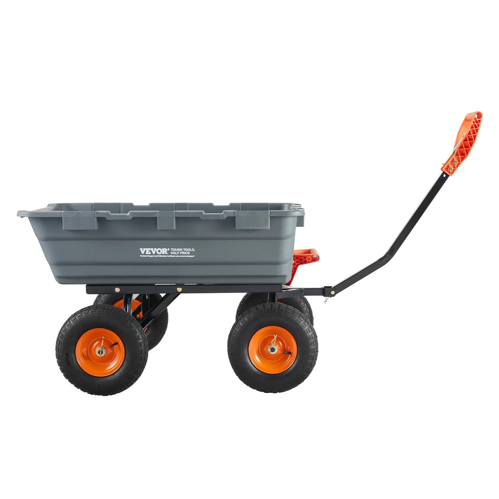 VEVOR Dump Cart, Poly Garden Dump Cart with Easy to Assemble Steel Frame, Dump Wagon with 2-in-1 Convertible Handle, 6.48 cu.ft Utility Wheelbarrow 1200 lbs Capacity, 13 inch Tires