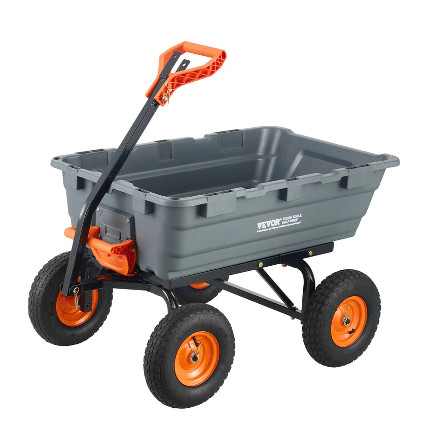 VEVOR Dump Cart, Poly Garden Dump Cart with Easy to Assemble Steel Frame, Dump Wagon with 2-in-1 Convertible Handle, 6.48 cu.ft Utility Wheelbarrow 1200 lbs Capacity, 13 inch Tires