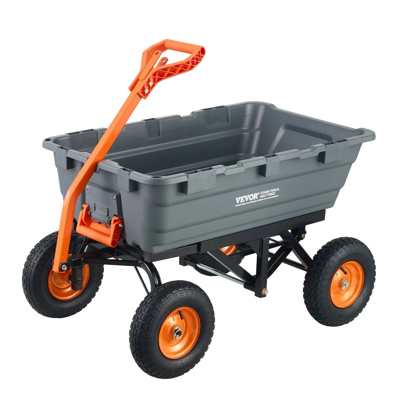 VEVOR Dump Cart, Poly Garden Dump Cart with Easy to Assemble Steel Frame, Dump Wagon with 2-in-1 Convertible Handle, Utility Wheelbarrow 1500 lbs Capacity, 13 inch Tires