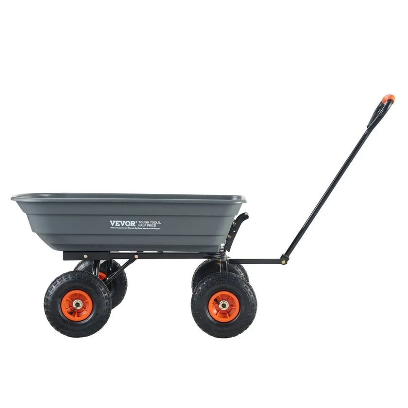 VEVOR Dump Cart, Poly Garden Dump Cart with Easy to Assemble Steel Frame, Dump Wagon with 2-in-1 Convertible Handle, Utility Wheelbarrow 600 lbs Capacity, 10 inch Tires