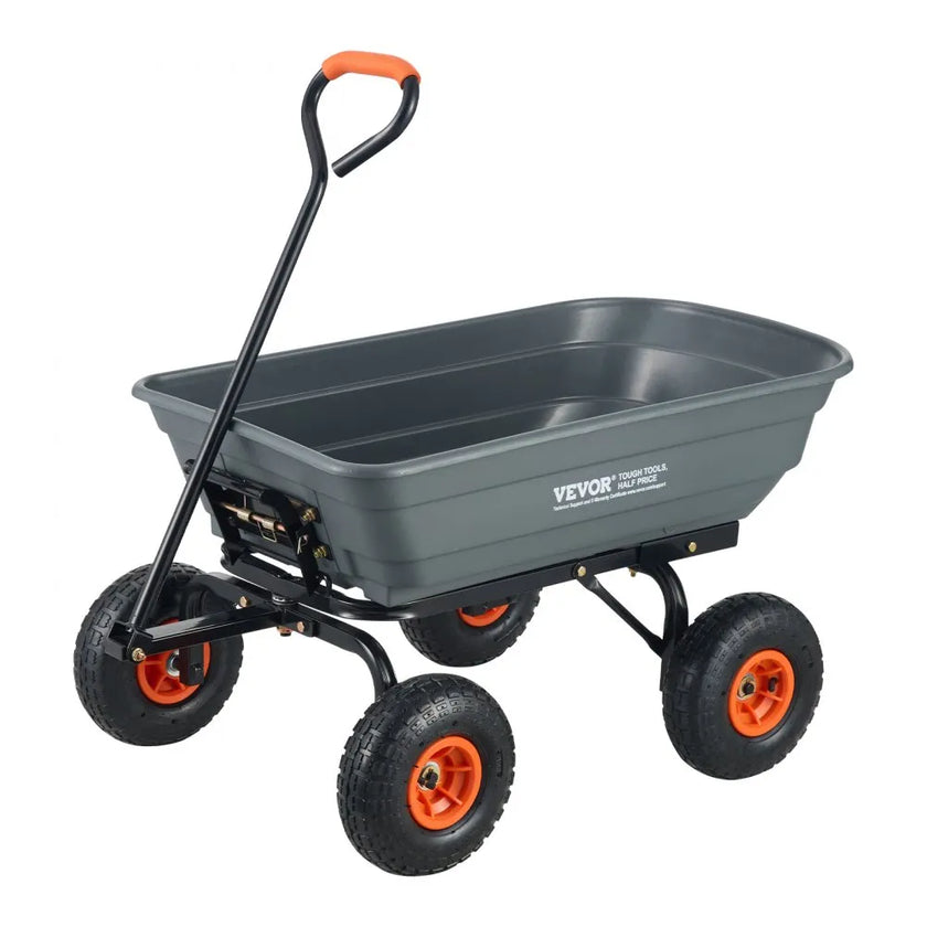 VEVOR Dump Cart, Poly Garden Dump Cart with Easy to Assemble Steel Frame, Dump Wagon with 2-in-1 Convertible Handle, Utility Wheelbarrow 600 lbs Capacity, 10 inch Tires