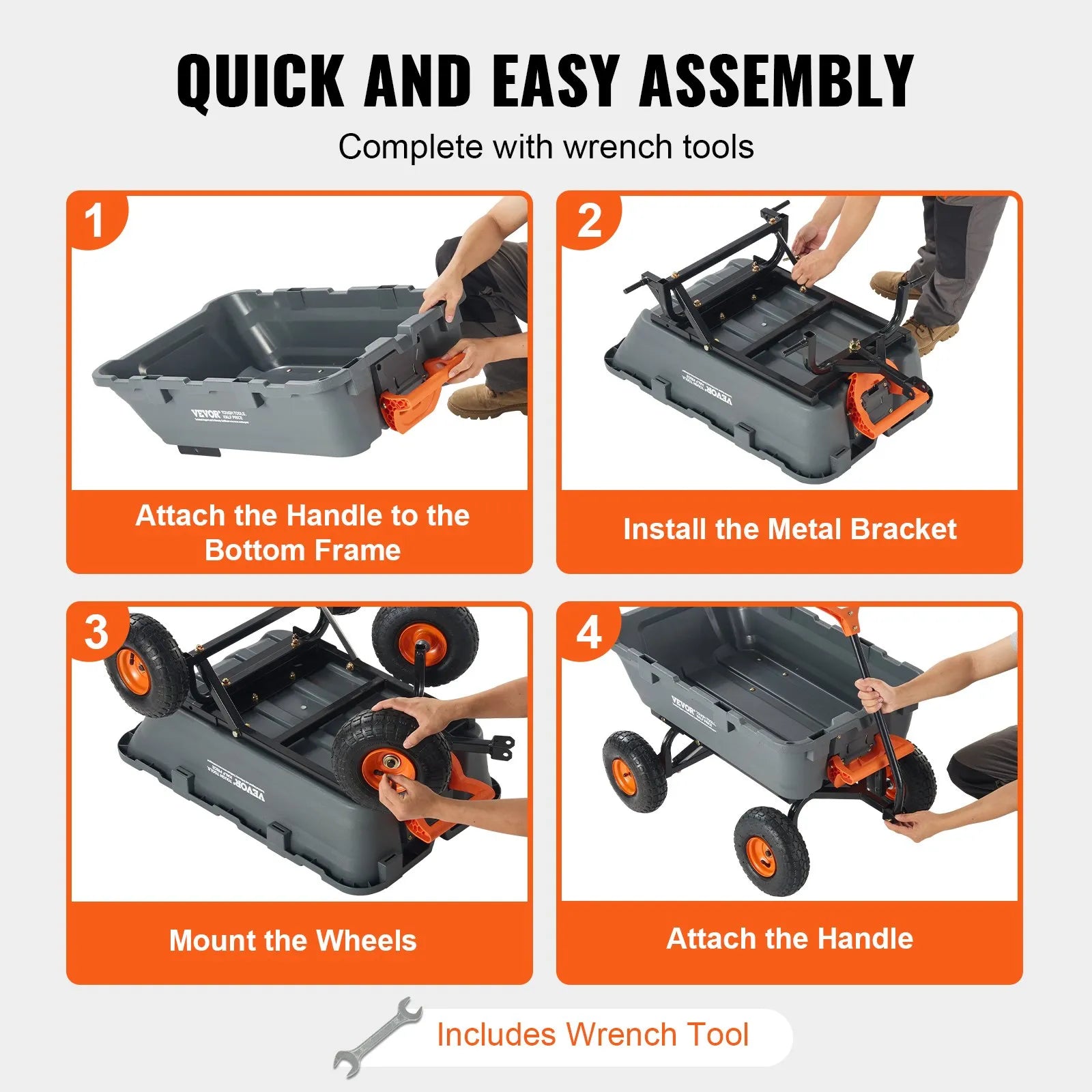 VEVOR Dump Cart, Poly Garden Dump Cart with Easy to Assemble Steel Frame, Dump Wagon with 2-in-1 Convertible Handle, Utility Wheelbarrow 800 lbs Capacity, 10 inch Tires