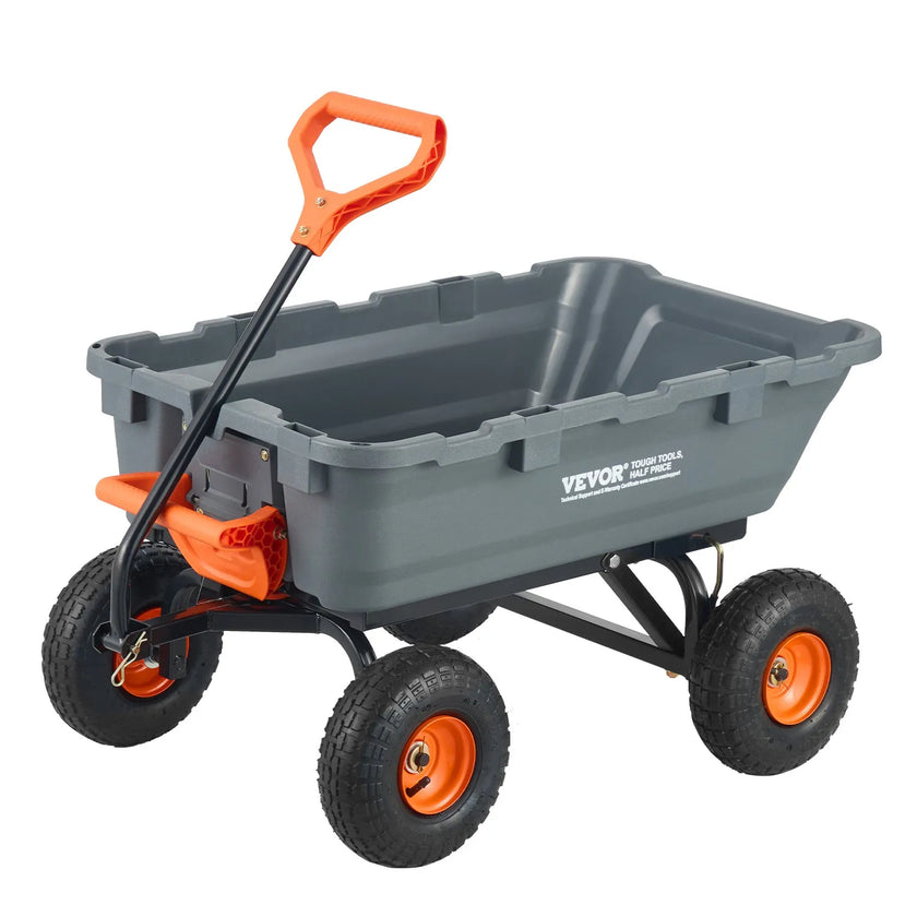 VEVOR Dump Cart, Poly Garden Dump Cart with Easy to Assemble Steel Frame, Dump Wagon with 2-in-1 Convertible Handle, Utility Wheelbarrow 800 lbs Capacity, 10 inch Tires