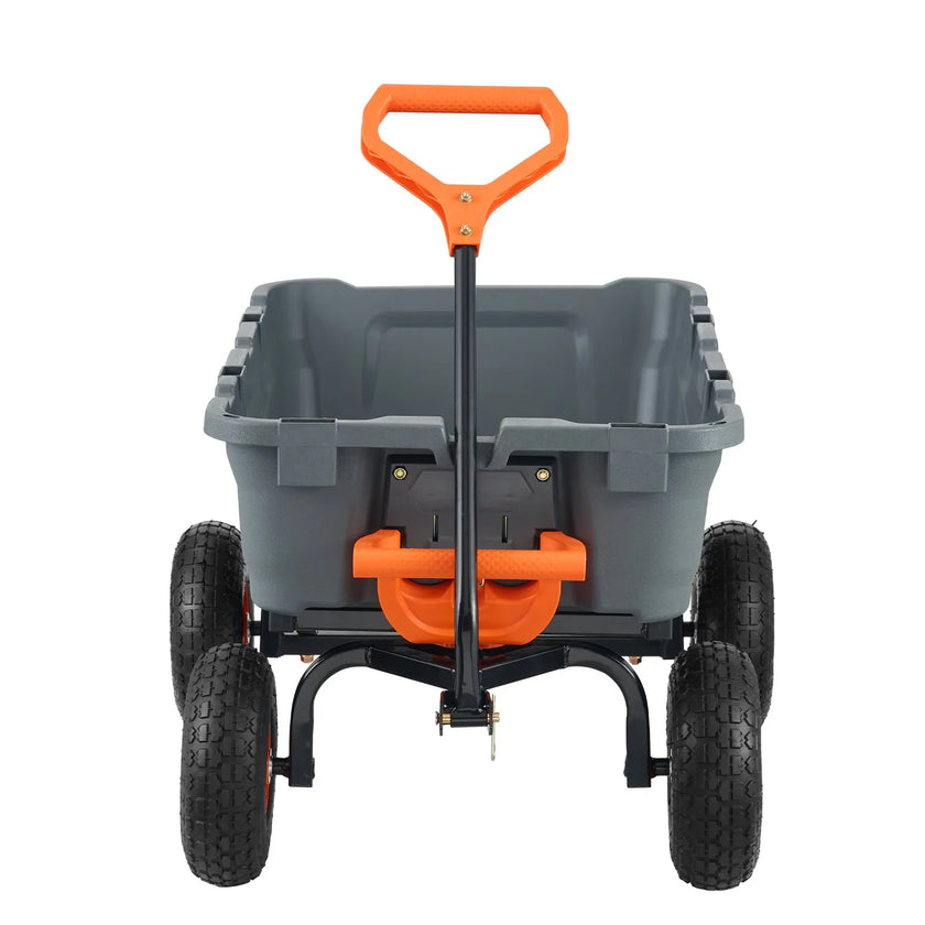 VEVOR Dump Cart, Poly Garden Dump Cart with Easy to Assemble Steel Frame, Dump Wagon with 2-in-1 Convertible Handle, Utility Wheelbarrow 800 lbs Capacity, 10 inch Tires