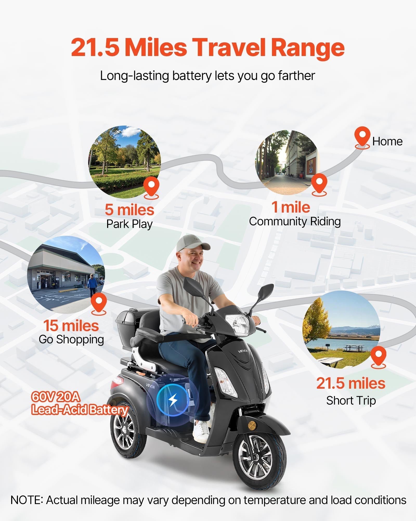Heavy-Duty 3-Wheel Mobility Scooter for Seniors & Adults, 500 lb Capacity, 21.5 Mile Range, 1000W All-Terrain Electric Scooter