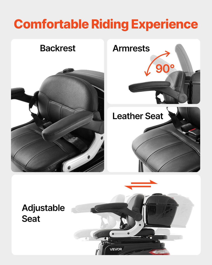 Heavy-Duty 3-Wheel Mobility Scooter for Seniors & Adults, 500 lb Capacity, 21.5 Mile Range, 1000W All-Terrain Electric Scooter