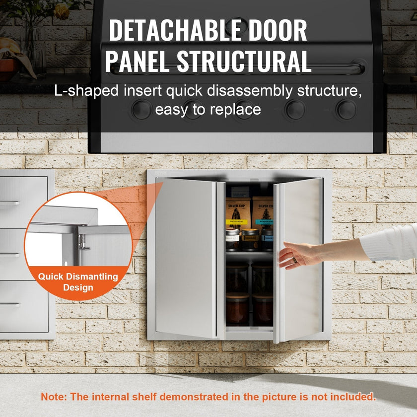 VEVOR BBQ Access Door, 26W x 24H Inch Double Outdoor Kitchen Door, Stainless Steel Flush Mount Door, Wall Vertical Door with Recessed Handles , for BBQ Island, Grilling Station, Outside Cabinet