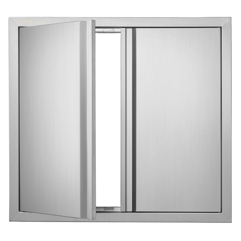 VEVOR BBQ Access Door, 26W x 24H Inch Double Outdoor Kitchen Door, Stainless Steel Flush Mount Door, Wall Vertical Door with Recessed Handles , for BBQ Island, Grilling Station, Outside Cabinet