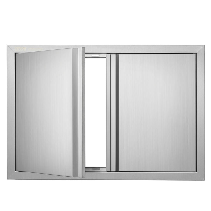 VEVOR BBQ Access Door, 28W x 19H Inch Double Outdoor Kitchen Door, Stainless Steel Flush Mount Door, Wall Vertical Door with Recessed Handles , for BBQ Island, Grilling Station, Outside Cabinet