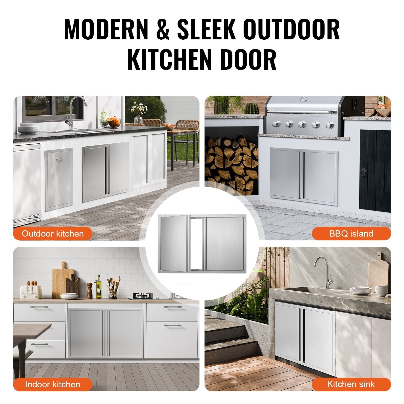 VEVOR BBQ Access Door, 36W x 24H Inch Double Outdoor Kitchen Door, Stainless Steel Flush Mount Door, Wall Vertical Door with Recessed Handles , for BBQ Island, Grilling Station, Outside Cabinet
