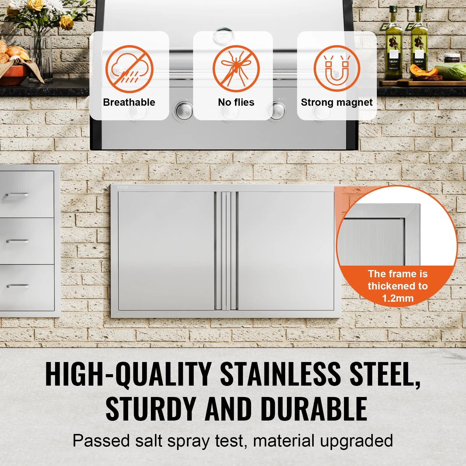 VEVOR BBQ Access Door, 36W x 21H Inch Double Outdoor Kitchen Door, Stainless Steel Flush Mount Door, Wall Vertical Door with Recessed Handles , for BBQ Island, Grilling Station, Outside Cabinet