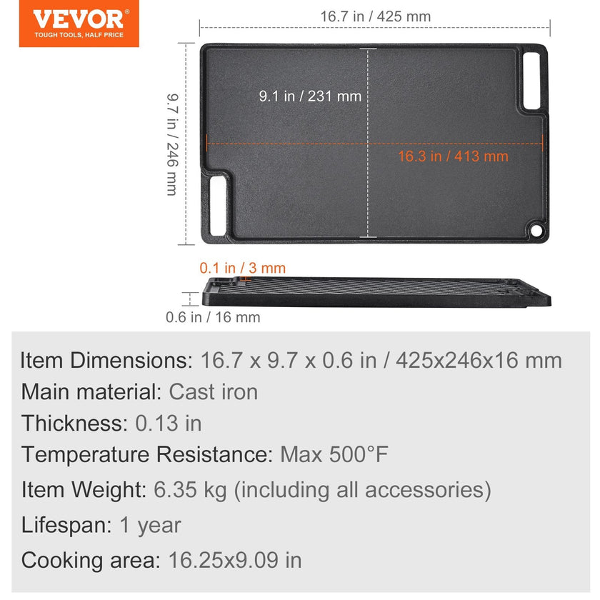 VEVOR Reversible Grill/Griddle, 9.7