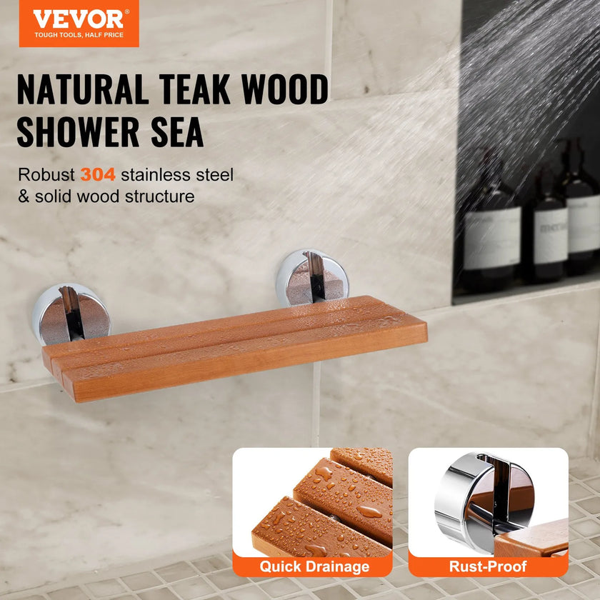 VEVOR Folding Teak Shower Seat 20.1