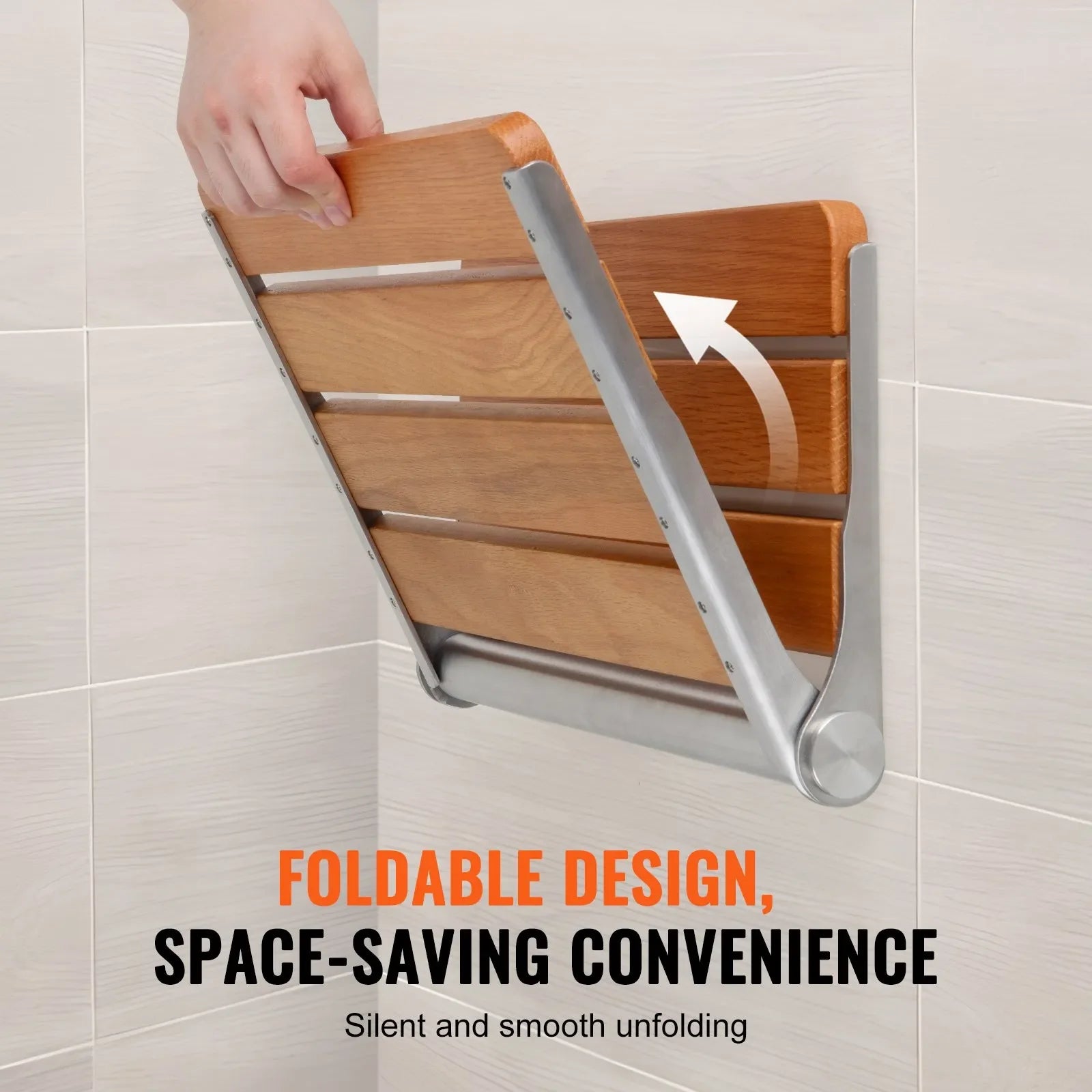VEVOR Folding Oak Shower Seat 16.1