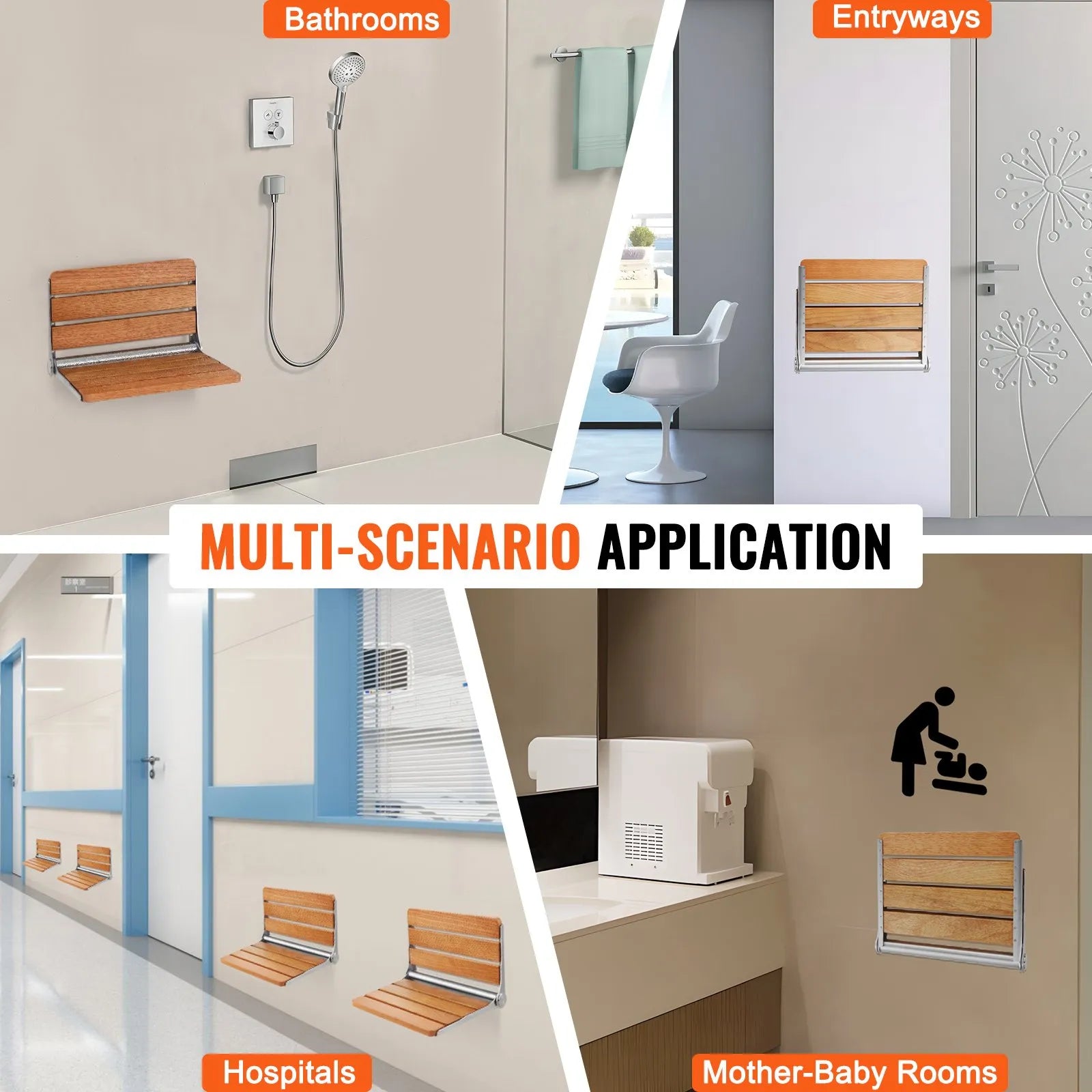VEVOR Folding Oak Shower Seat 16.1