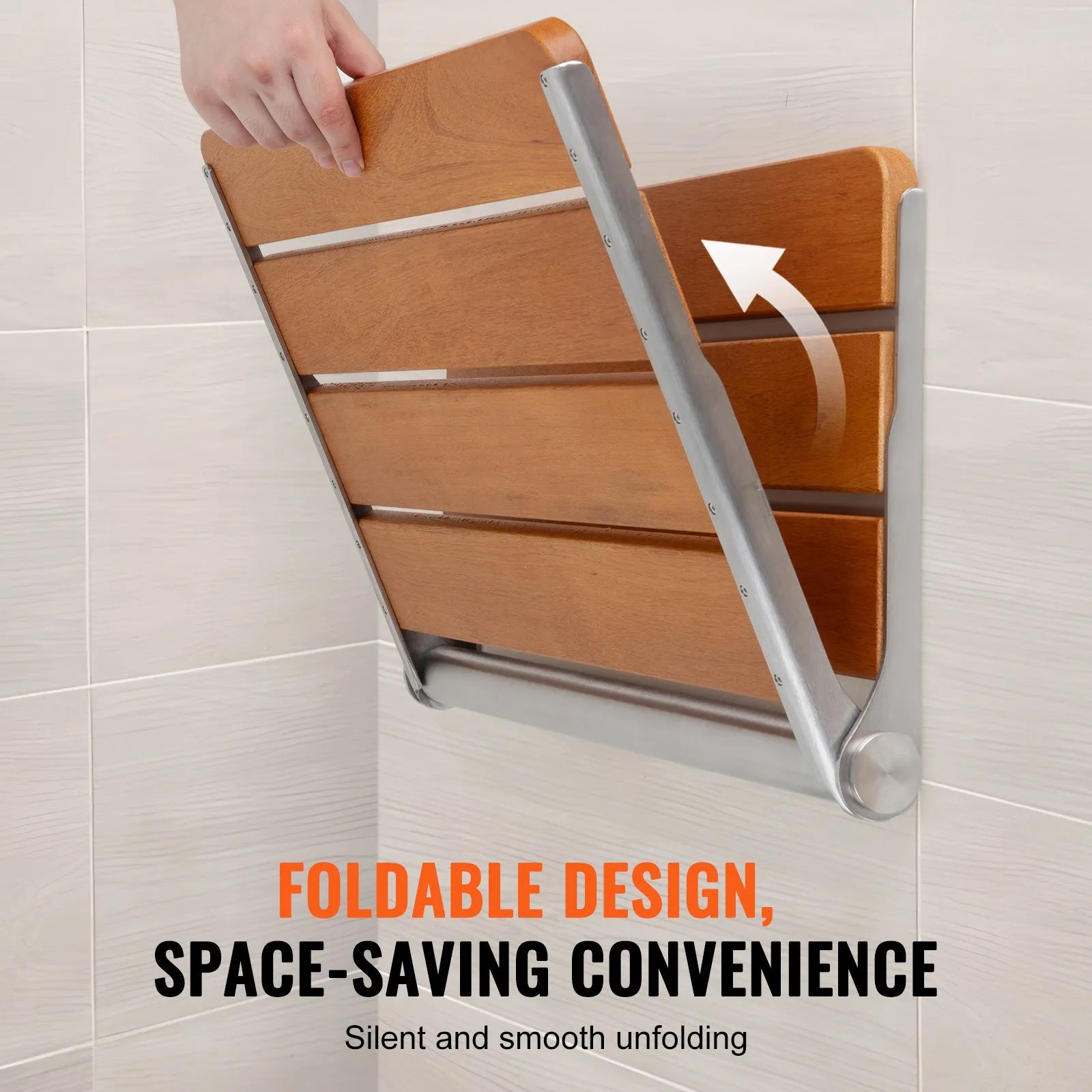 VEVOR Folding Teak Shower Seat 20.9'' x 16'' Wall Mounted Shower Bench 500 lbs