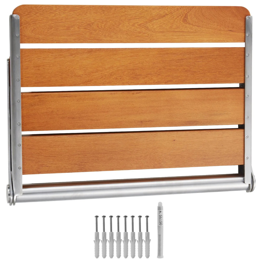 VEVOR Folding Teak Shower Seat 20.9'' x 16'' Wall Mounted Shower Bench 500 lbs