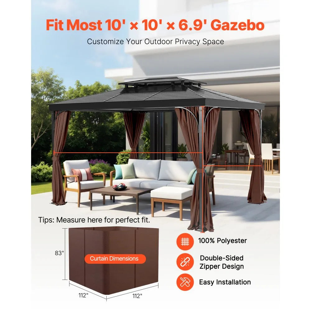 VEVOR Gazebo Privacy Curtain 10' x 10' x 6.9' Waterproof Gazebo Curtains Coffee