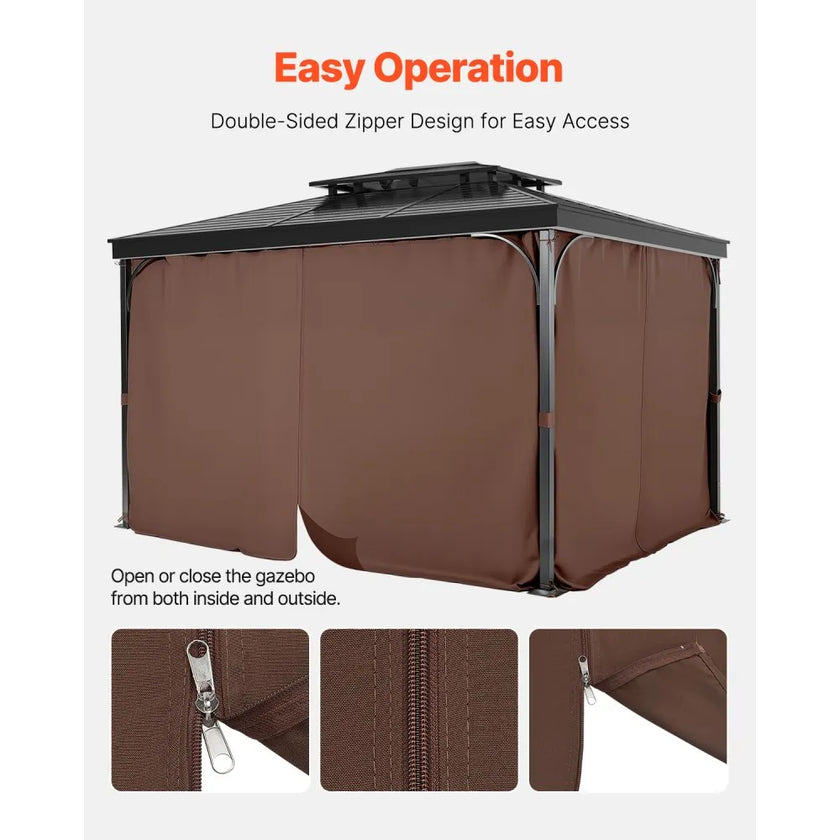 VEVOR Gazebo Privacy Curtain 10' x 10' x 6.9' Waterproof Gazebo Curtains Coffee