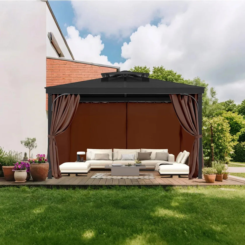 VEVOR Gazebo Privacy Curtain 10' x 10' x 6.9' Waterproof Gazebo Curtains Coffee