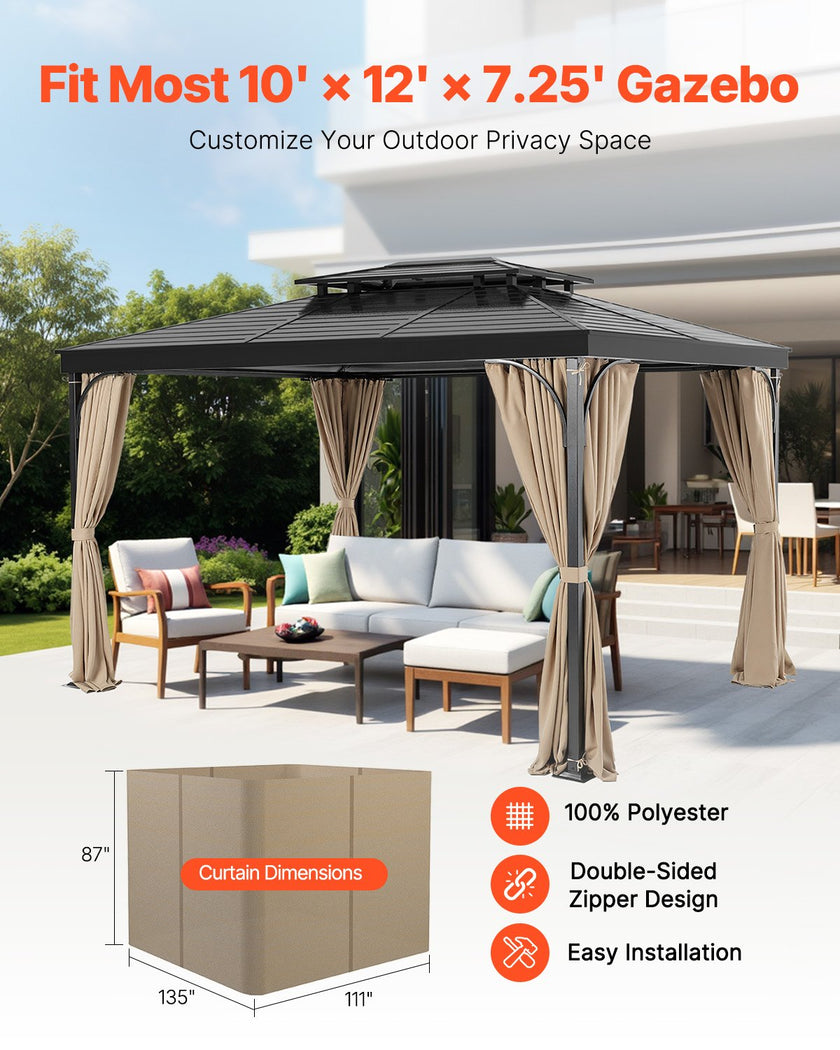 VEVOR Gazebo Privacy Curtain 12' x 10' x 7.3' Waterproof Gazebo Curtains Khaki