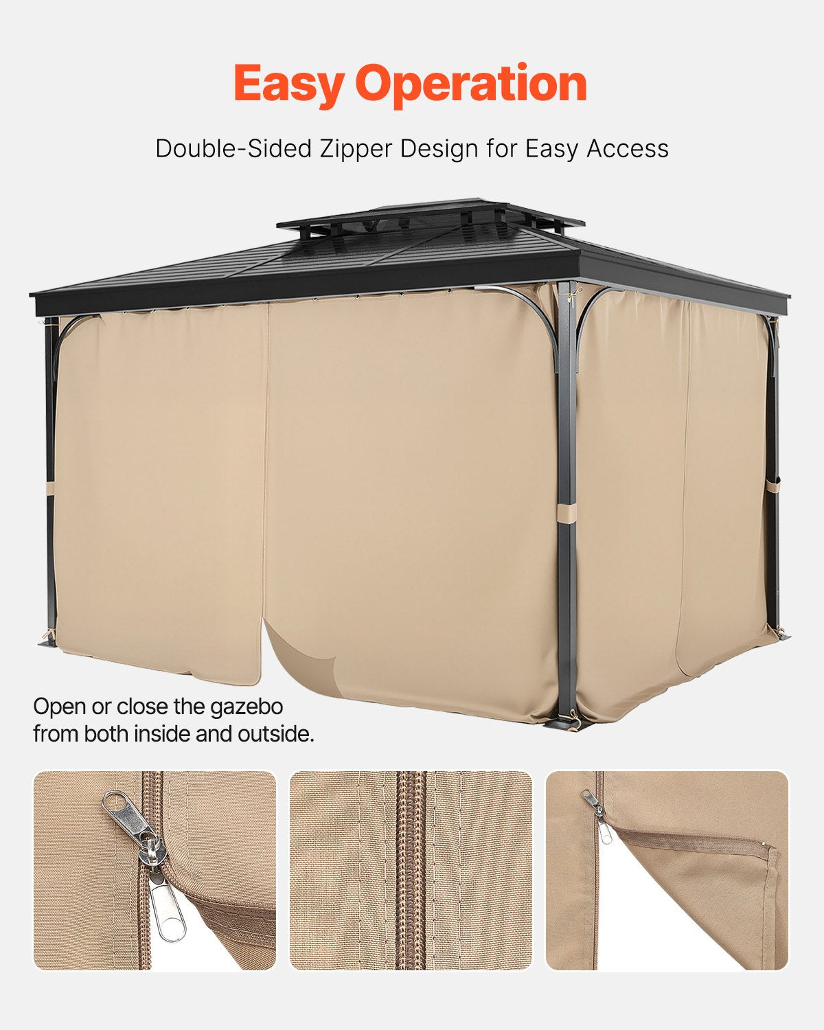 VEVOR Gazebo Privacy Curtain 12' x 10' x 7.3' Waterproof Gazebo Curtains Khaki
