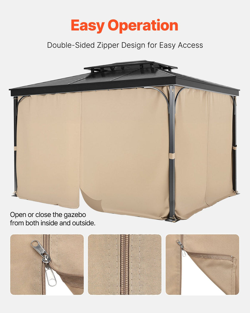 VEVOR Gazebo Privacy Curtain 12' x 10' x 7.3' Waterproof Gazebo Curtains Khaki