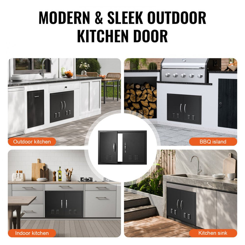 VEVOR BBQ Access Door, 30W x 21H Inch Double Outdoor Kitchen Door, Cold Plate Flush Mount Door, Wall Vertical Door with Handles and Ventss, for BBQ Island, Grilling Station, Outside Cabinet