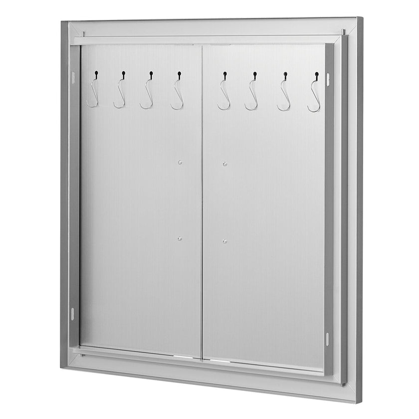VEVOR BBQ Access Door, 24W x 24H Inch Double Outdoor Kitchen Door, Stainless Steel Flush Mount Door, Double Wall Vertical Door with Handles and Hooks, for BBQ Island, Grilling Station, Outside Cabinet