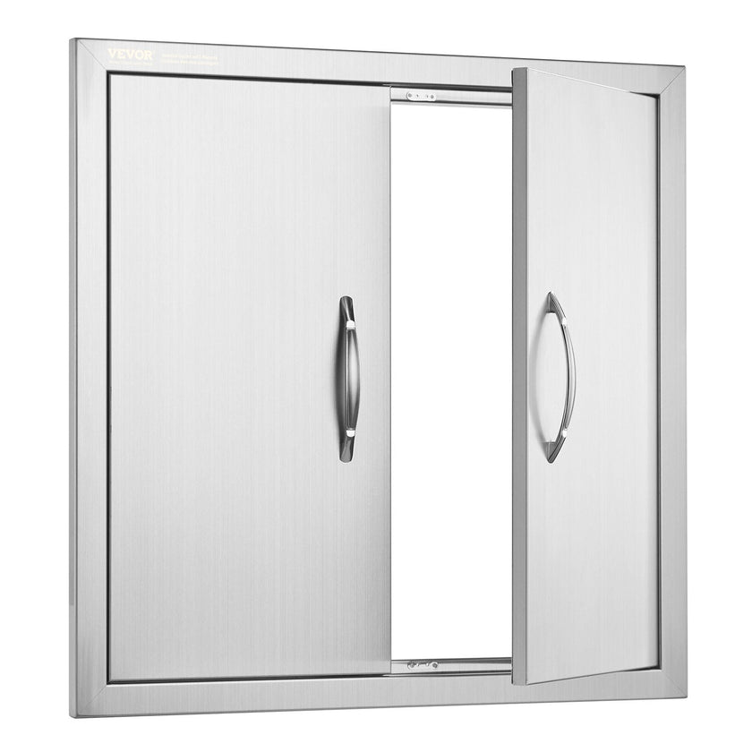 VEVOR BBQ Access Door, 24W x 24H Inch Double Outdoor Kitchen Door, Stainless Steel Flush Mount Door, Double Wall Vertical Door with Handles and Hooks, for BBQ Island, Grilling Station, Outside Cabinet