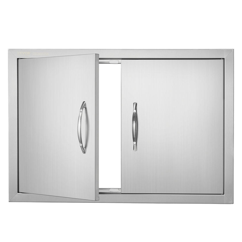 VEVOR BBQ Access Door, 28W x 19H Inch Double Outdoor Kitchen Door, Stainless Steel Flush Mount Door, Wall Vertical Door with Handles, for BBQ Island, Grilling Station, Outside Cabinet